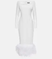 [Rasario] Rasario Feather-trimmed crêpe midi dress AU 6 white