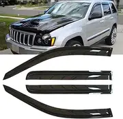 Original 4pcs Wind Deflector, Outside Mount Tape-On Waterproof Protective Rain Guards Set, Sunroof Side Window Visors Compatible with 2005-2010 Jeep Grand Cherokee 94243