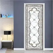 Door Stickers PVC Waterproof Self-Adhesive Door Sticker Marble Flower Pattern Wallpaper Living Room Door Wallpaper(95x215cm)