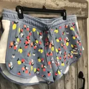 Puma Athletic Shorts Women XL Lemons Fruit Flowers Running Summer Blue NEW