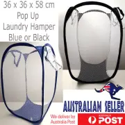 Pop Up Laundry Hamper Basket 58 x 36 x 36cm Blue Black Mesh Clothes Bag Foldable