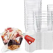 100 x 60ml Dessert Cups with Spoons, Mini Clear Plastic Cups, Small Reusable Serving Bowl for Mousse, Pudding, Ice Cream, Desserts, Drinks, Etc. (Square)