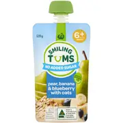Woolworths Smiling Tums Pear, Banana & Blueberry With Oats 6+ Months 120g