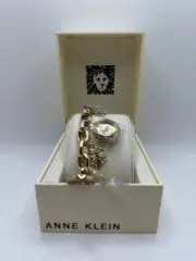 Anne Klein Womens Gold Tone Stainless Steel Back Analog Charm Bracelet Watch