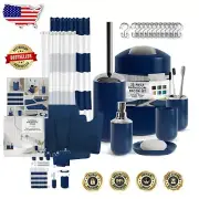 Complete Navy Bathroom Accessories Set with Ultra Plush Rugs and Shower Curtain