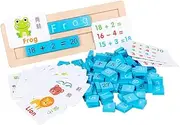HONMEET 1 Set Wooden Block Math Games Wood Early Learning Counting Number Calculating Word Learning Educational Alphabet Wooden Blue