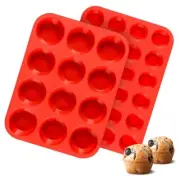 Silicone Muffin Pan Mini Regular 12 Cups and Mini 24 Cups Muffin Pan Set of 2