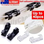Self Adhesive Wire Cable Cord Clips Clamp Table Wall Tidy Holder Organizer Black