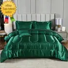 Satin Comforter Set with Sheet Set Queen Silk like Green Bed in a Bag 8 Pieces