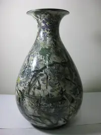 在飛比找Yahoo!奇摩拍賣優惠-乾坤閣 蕭進興 乙酉之冬 水彩畫瓷瓶 高40cm、口直徑15