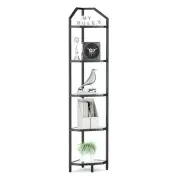 5-Tier Corner Shelf Stand, Black Corner Bookshelf, Bathroom Storage Rack