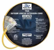 75ft Heavy Duty 12 Gauge Lighted 3 Outlet Extension Cord - 75' 12/3 Outdoor SJTW