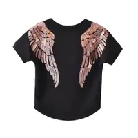 在飛比找ETMall東森購物網優惠-ins超火夏季短袖T恤天使翅膀亮片洋氣寶寶半袖親子裝女童圓領