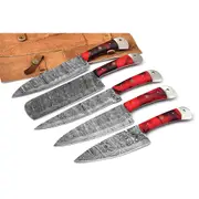 Handmade Damascus Chef Knife Set with Red Handles Kitchen Knife Set AMK051RED