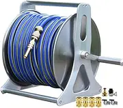Garden Hose Reel Cart,Household Stainless Steel Car Wash Water Pipe Truck, Gardening Watering Pipe Storage Rack, Copper Water Gun + Water Pipe Hose,Silver-+DN15 20m Pipe