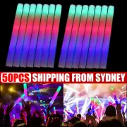 50PCS LED Foam Sticks RGB Thunder Wand Glow Sticks Flashing Light Rave Party AUS