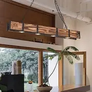 LED Pendant Light 100 cm Liner Design Warm White 4-Light Wood Industrial Vintage Style Deaign Home Office Entry Mudroom Dining Room