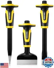 Rock Chisel Set, Firecore 3PCS Masonry Chisel with Hand Guard, Heavy Duty Poi