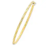 9kt Two Tone Gold Silver Infused Twist Hinged Bangle