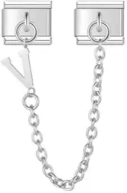 [Mon & Sons] M&S A-Z Safety Chain Letter Initial Name Silver Alphabet 9mm Italian Link Charm Compatible With Nomination Bracelet