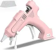 Cordless Hot Glue Gun, Energy Saving Rechargeable Fast Heating Glue Gun Kit with 10Pcs Mini Glue Sticks, 2000mAh Hot Glue Gun Kit for Home Repair, Art Crafts, DIY (Pink)