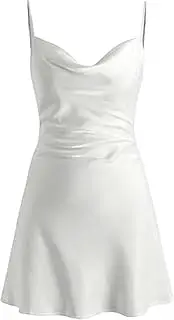 [Generic] Summer Dresses Wedding Guest Dress Cocktail Dresses Solid Satin Cowl Neck Mini Dress