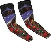 [FHEDVBN] Christmas Cheer Arm Sleeves Compression Arm Covers for Men Women Outdoor Sun Sleeves Cooling Sports Sleeve, Black
