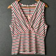 New REVIEW Girls top blouse Size 16 red white blue striped sleeveless casual