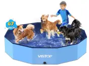 VISTOP Extra Large Foldable Dog Pool XXL, Hard Plastic Shell Portable Swimming x