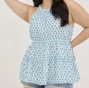 TORRID TIERED BABYDOLL TOP - RAYON EYELET WHITE & BLUE SIZE 4X NEW