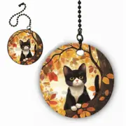 2 x Autumn Tuxedo Cat Ceiling Fan Lighting Pull Chain Extension Chain 4" + Charm