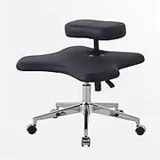 Kneeling Chair Faux Leather Kneeling Chair for Office Home, Black Cross Legged Kneeling Chair Ergonomic Cross Legged Stool, with 5 Brake Wheel