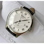 LE LOCLE AUTOMATIC 銀色框白色面錶盤 黑色皮革錶帶 羅馬數字刻度 男士 自動機械錶 T41142333