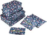 [Go2buy Australia] Go2buy 6pcs Travel Luggage Organizer Set Backpack Storage Pouches Suitcase Packing Bags (Blue Flower)