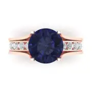 2.89ct Round Cut Blue Sapphire Ring Band bridal Set Sliding 14k Rose Gold