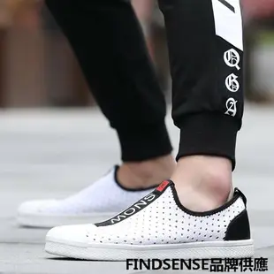 FINDSENSE品牌 四季款 新款 日本 男 高品質 簡約 真皮 休閒 網面 舒適透氣 輕便運動鞋 潮流鞋子
