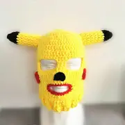 SZTXJ Funny Pikachu Hood, Crazy Clown Funny Beanie for Kids and Adults Hand Knitted, Hand Knitted Funny Beanie, Personalized Cute Pikachu Beanie, Funn