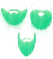 3pcs Artificial Beard Mask Patricks Fake Electric Shaver Wig Beard Growth Kit Beard Brush Mustaches Eyebrow Kit Beard Roller Beards Beard Comb Beard Trimmer for Men Flannel Green