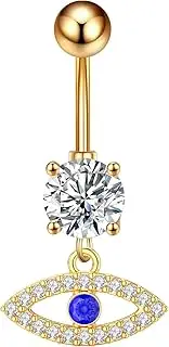[Niaspi] 14G Evil Eye Belly Button Rings For Women Girls Stainless Steel CZ Dangle Belly Navel Rings Belly Button Piercing Body Piercing Jewelry
