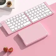 Foldable Keyboard - Portable Travel Keyboard with Storage Bag, Rechargeable Full Size Ultra Slim Mini Folding Wireless Keyboard for iOS Android Windows Smartphone Tablet and Laptop(Elegant Blue-Pink)