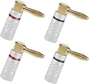 4PCS 90 Degree 24K Gold Plated Banana Cable Plugs, Right Angle Audio Jack Connector, Double Screw Lock, Speaker Cable Connector for Amplifier, HiFi, Receiver (2 Black and 2 Red)