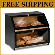 Stylish Large Bamboo Bread Box with Plexiglass Window – Freshness Guaranteed