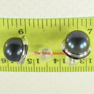14kw AAA 9–9.5 mm High Luster Black-Blue Cultured Pearl Encircle Stud Earrings