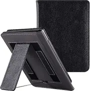[LaoShuSheng] Stand Case for 6" Kobo Clara Colour (Model N367) / Clara BW (Model N365) / Clara 2E eReader - PU Leather Book Folio Sleeve Cover with Two Hand Straps and Auto Sleep/Wake (Classic Black)