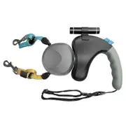 BENWIS HA-DWL-2 Dual Retractable Pet Leash Dog Walking Traction Rope with LED Flashlight - Grey Multicolor
