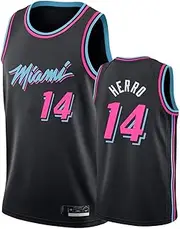 [Generic] Miami Heat #14 Tyler Herro City Edition Basketball Jersey, Men's Sleeveless Basketball Tops, Breathable Mesh Wear-Resistant Jersey for Adults(#14/Black,L)