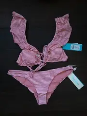 New BEACH BUNNY Shanina Wrap Triangle L Top Skimpy Bikini XL Bottom Set
