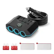 Car 3-Way Cigarette Lighter Socket USB Charger Splitter Outlet Power Adapter