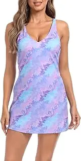 [HDE] Women's V-Neck Exercise Tennis Dress with Built in Bra and Separate Shorts