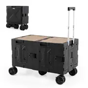 Costway Large Portable Foldable Utility Trolley Cart w/2 Storage Crates & 5 Rotate Wheels Outdoor/Indoor Black